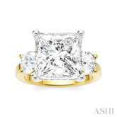 1 1/10 Ctw Tri-Mount Princess Shape Round Cut Diamond Semi-Mount Engagement Ring in 14K Yellow and White Gold